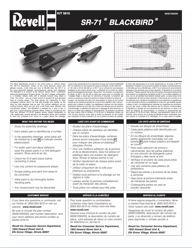 Page 1 de la notice Manuel utilisateur Revell SR-71 Blackbird