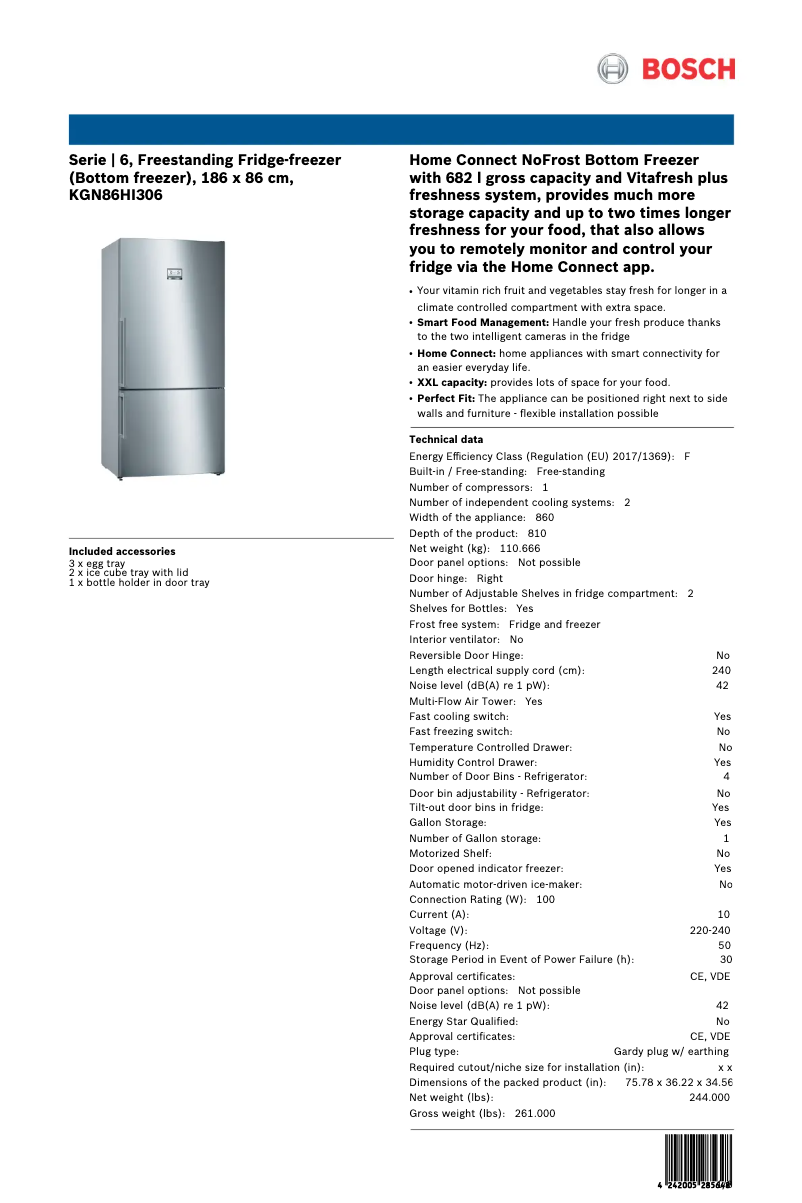 Page n°1 - Manuel utilisateur Bosch KGN86HI306