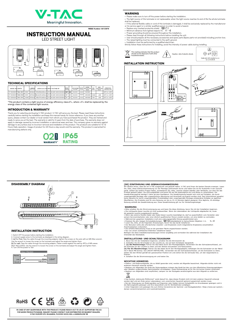Image de la première page du manuel de l'appareil VT-150050ST