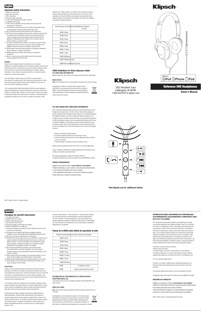 Page 1 de la notice Manuel utilisateur Klipsch Reference One