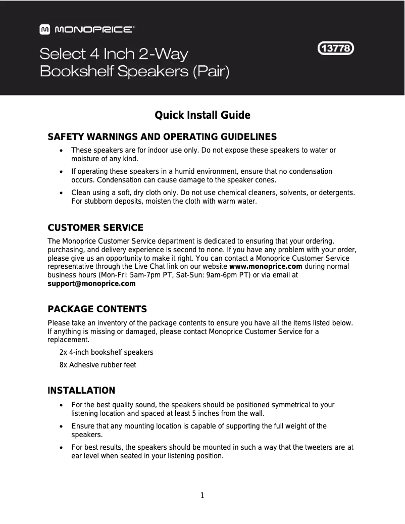 Page 1 de la notice Manuel utilisateur Monoprice 13778