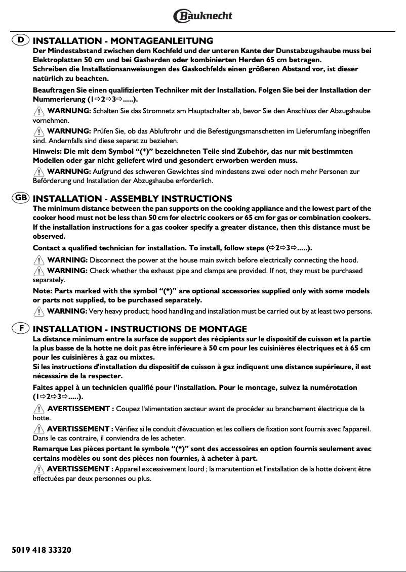 Page n°1 - Manuel utilisateur Bauknecht DDB 3660 IN