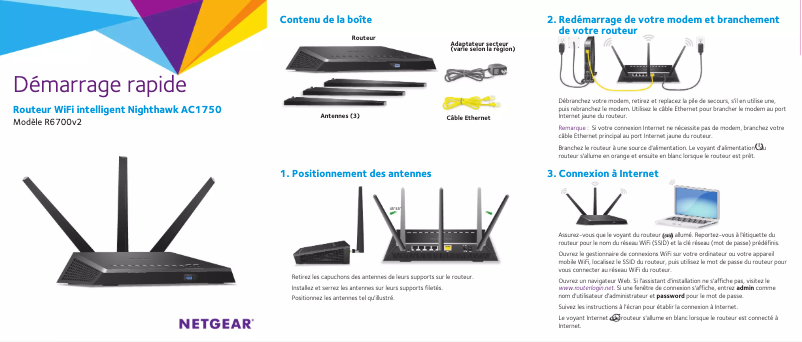 Page 1 de la notice Guide d'installation Netgear Nighthawk R6700v2