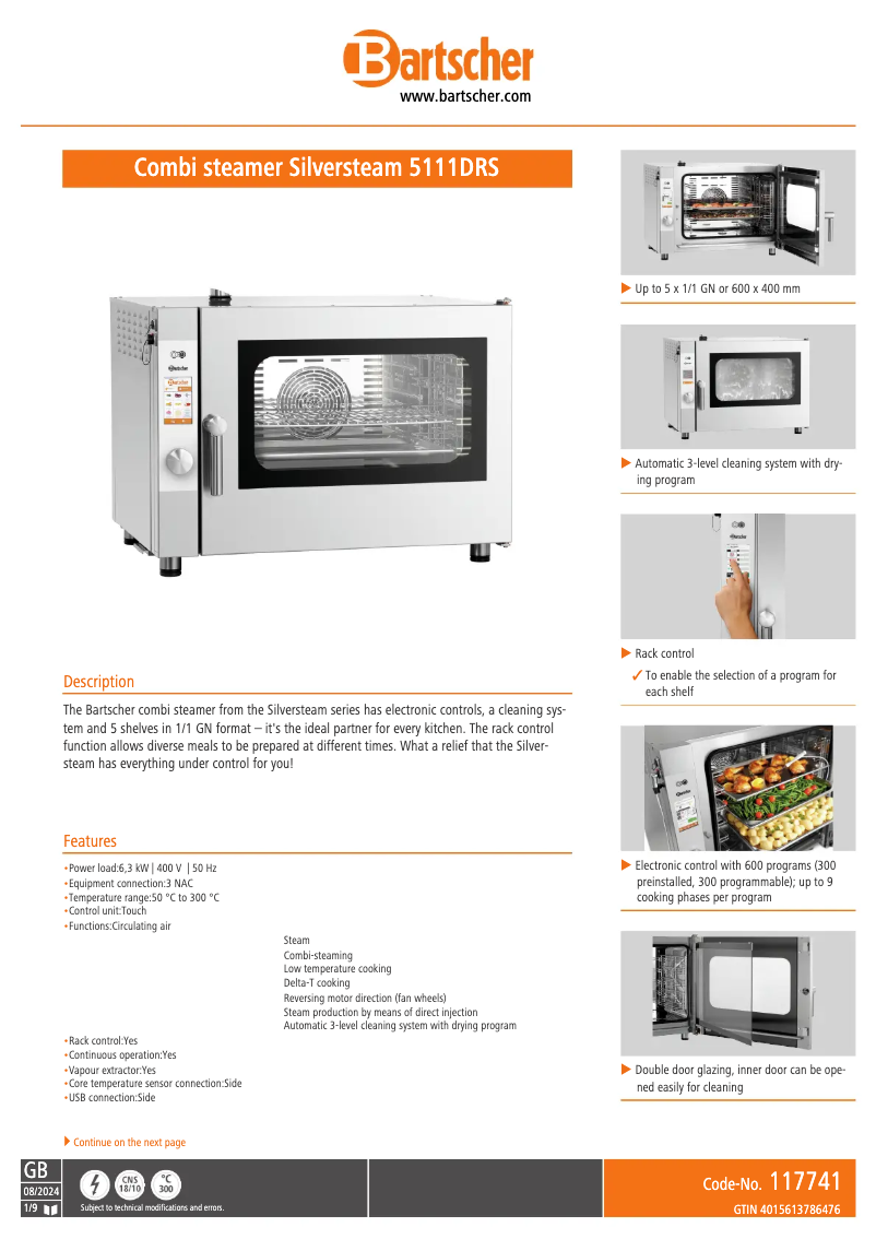 Página 1 del manual Ficha técnica Bartscher 117741