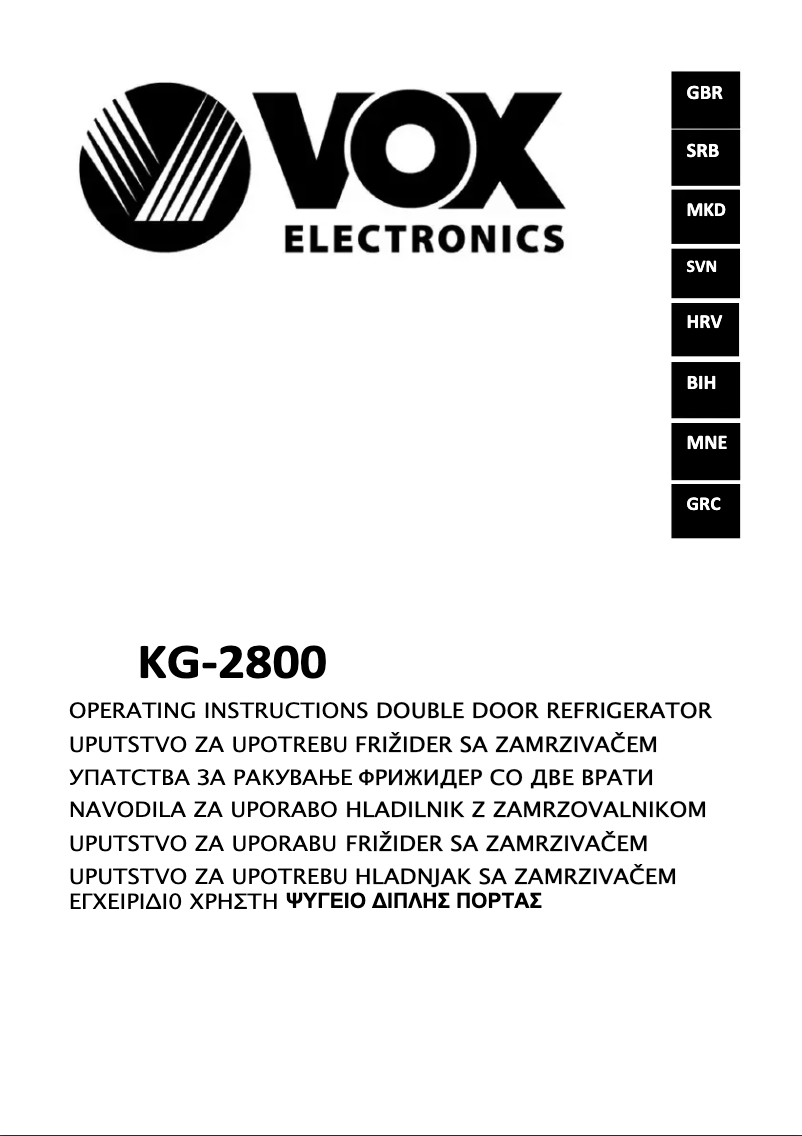 Page 1 de la notice Manuel utilisateur VOX KG2800