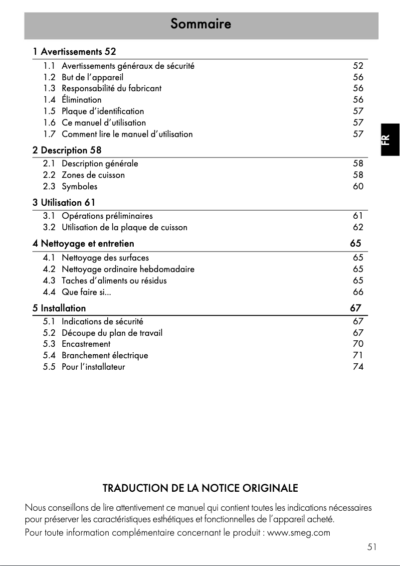 Page 1 de la notice Manuel utilisateur Smeg P864PO