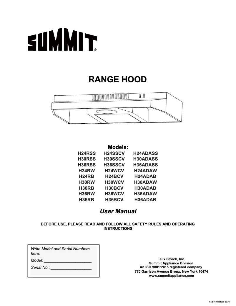 Page 1 de la notice Manuel utilisateur Summit H30RSS