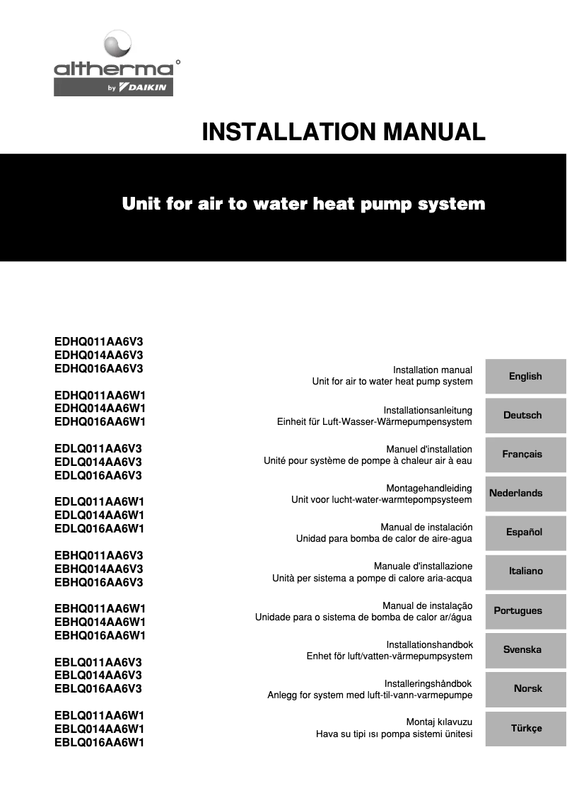 Página 1 del manual Guía de instalación Daikin ALTHERMA
