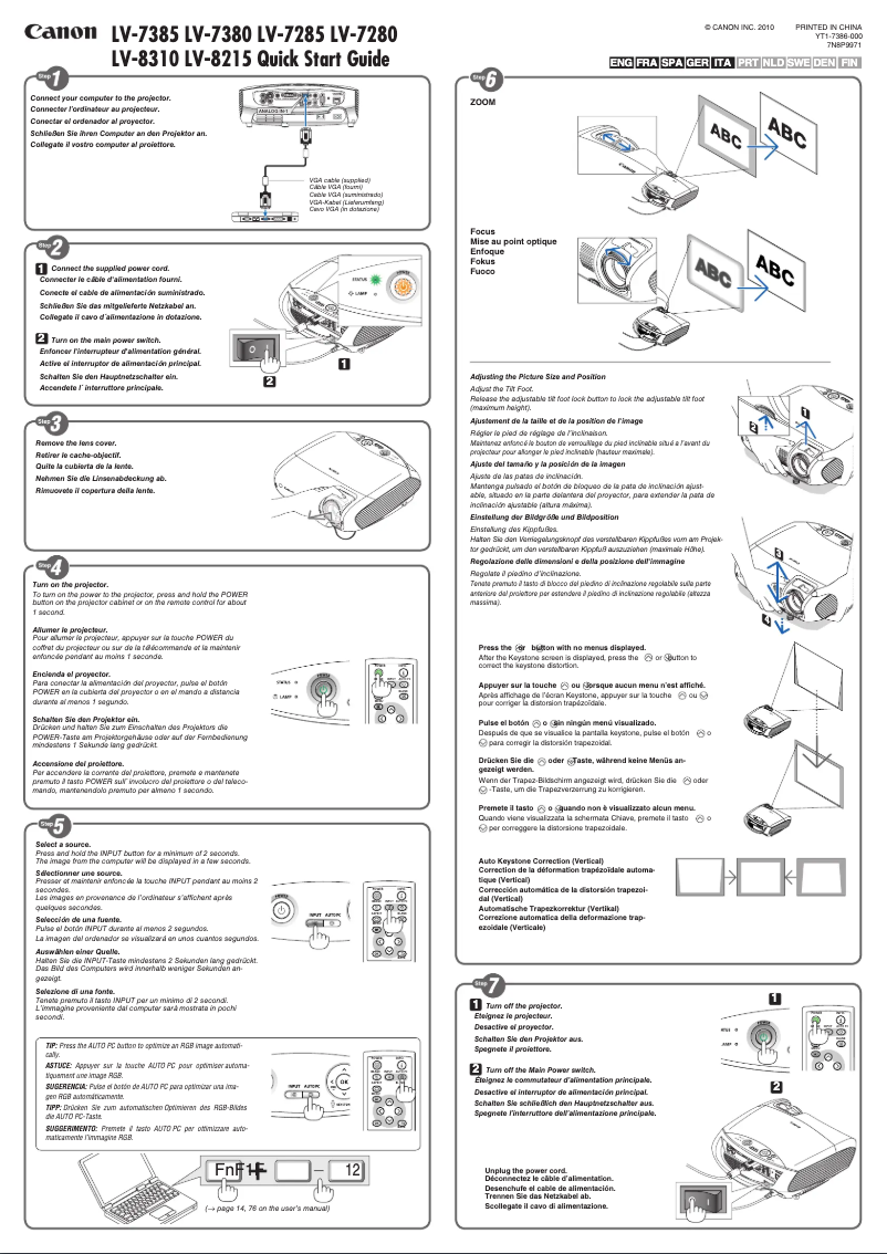 Page 1 de la notice Guide de démarrage rapide Canon LV-7380