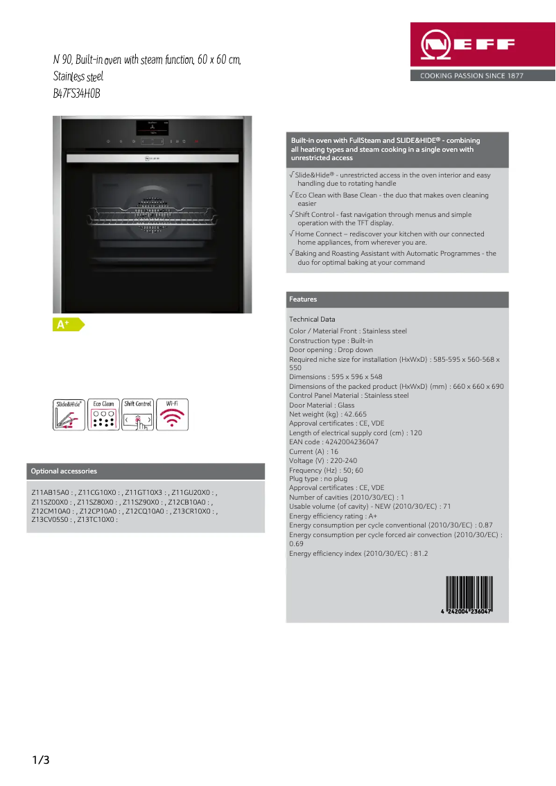 Page n°1 - Fiche technique Neff B47FS34H0B