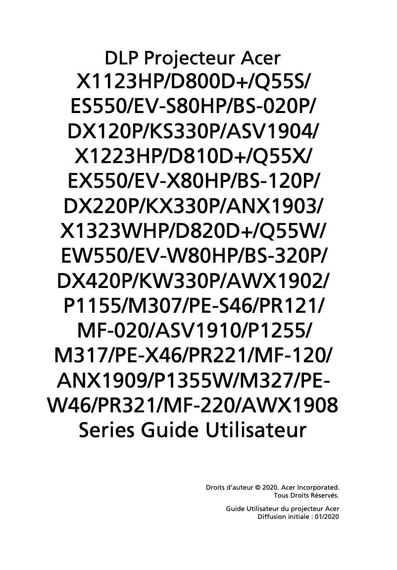 Page n°1 - Manuel utilisateur Acer X1123HP