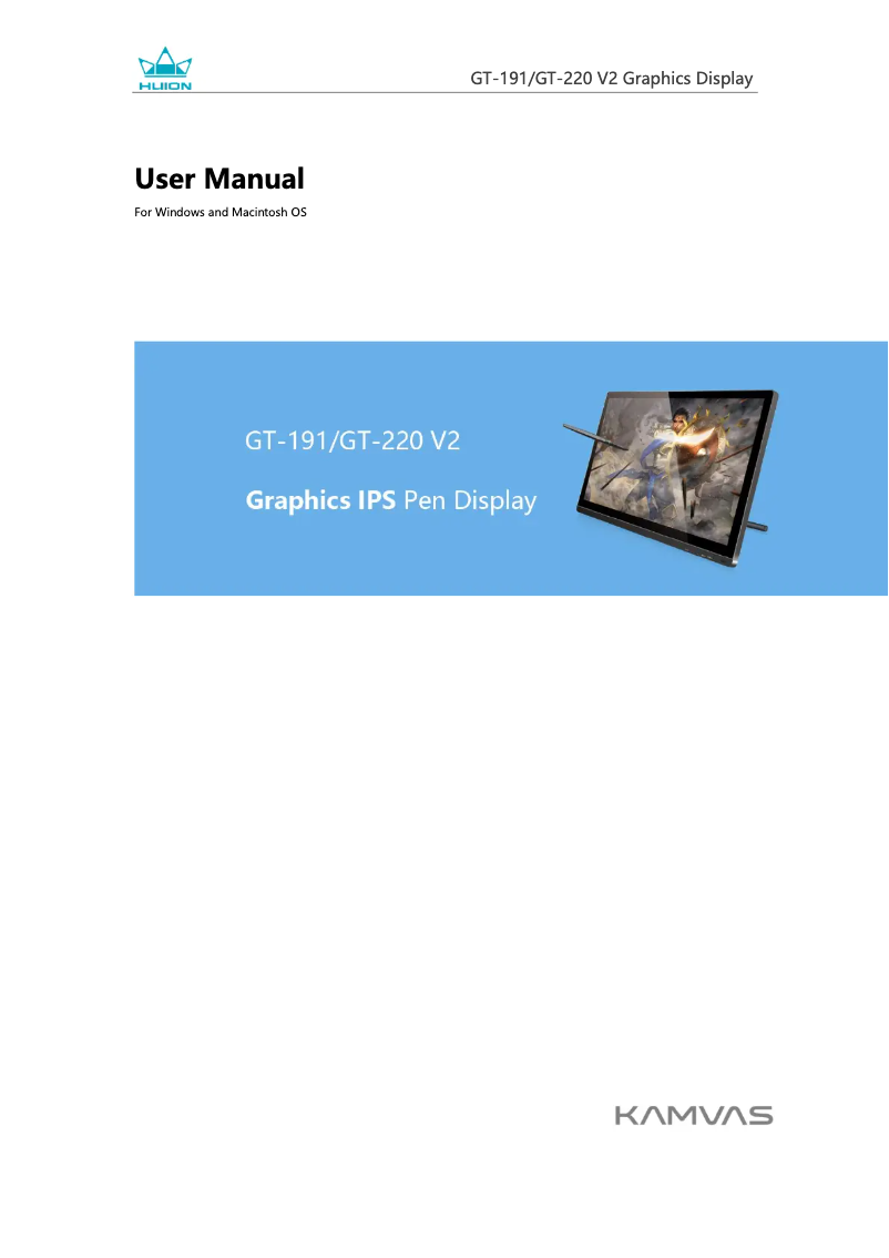 Page 1 de la notice Manuel utilisateur Huion Kamvas GT-191