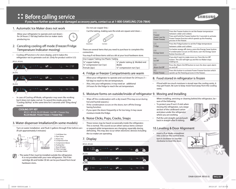 Page 1 de la notice Guide de démarrage rapide Samsung RF220NCTAWW