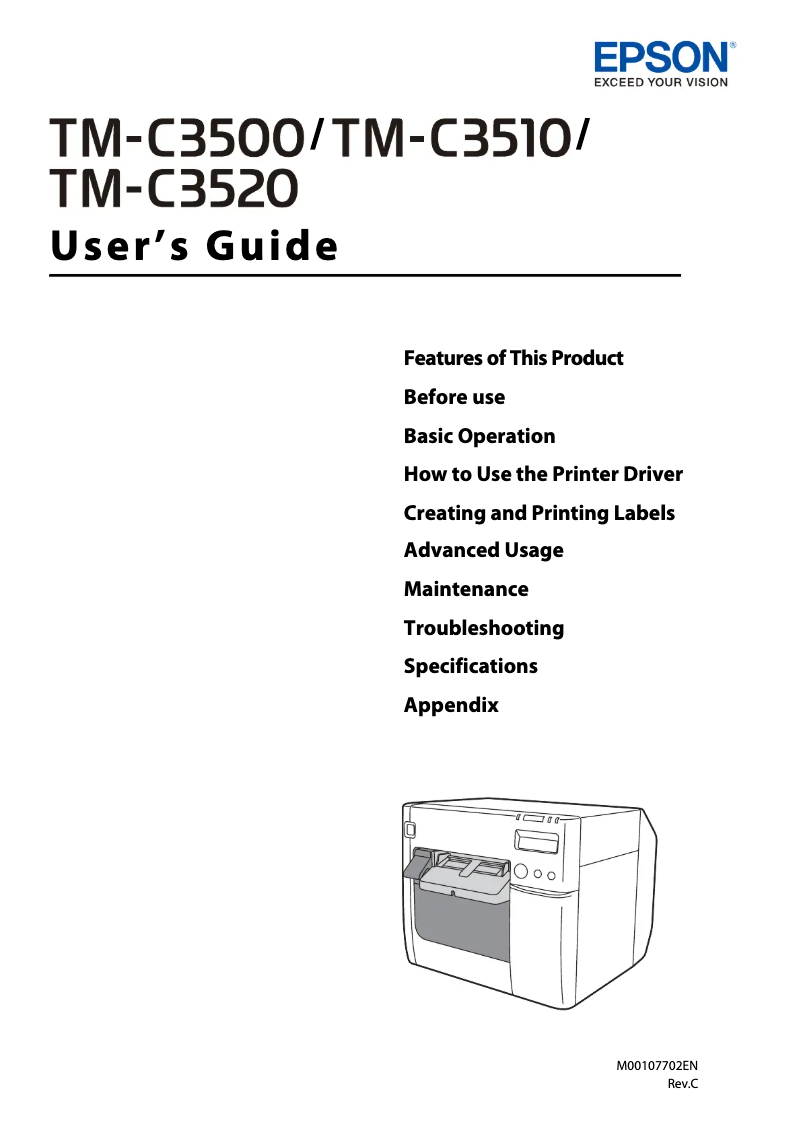 Page 1 of the manual User Manual Epson ColorWorks C3500