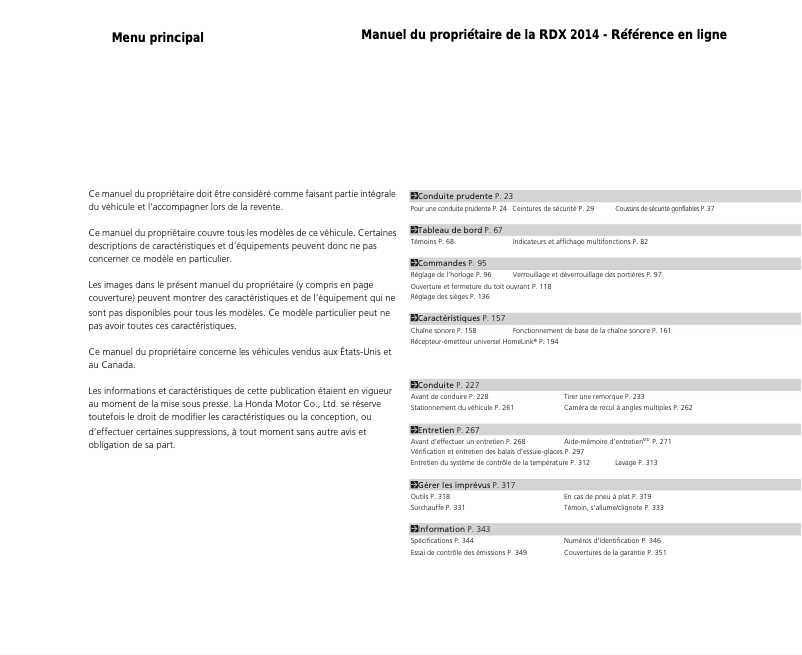 Page n°1 - Manuel utilisateur Acura RDX (2014)