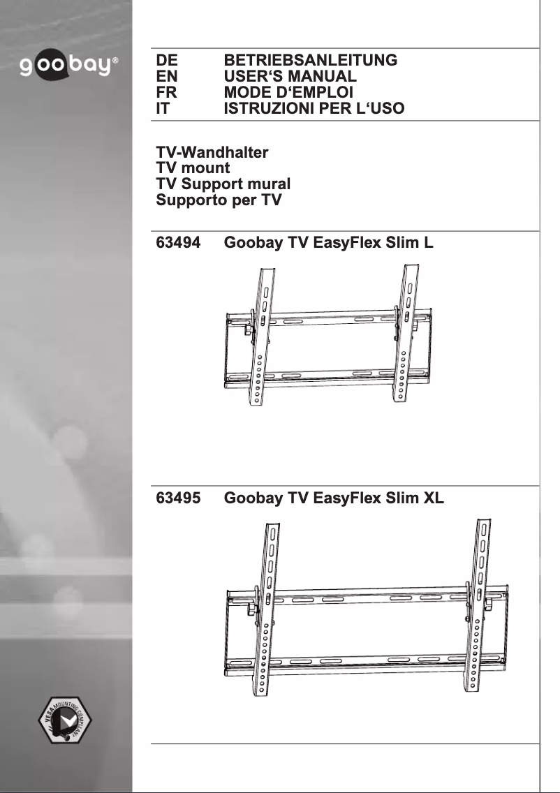 Page 1 de la notice Manuel utilisateur Wentronic TV EasyFlex Slim L