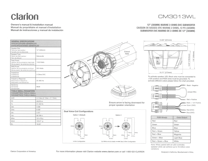 Page n°1 - Manuel utilisateur Clarion CM3013WL
