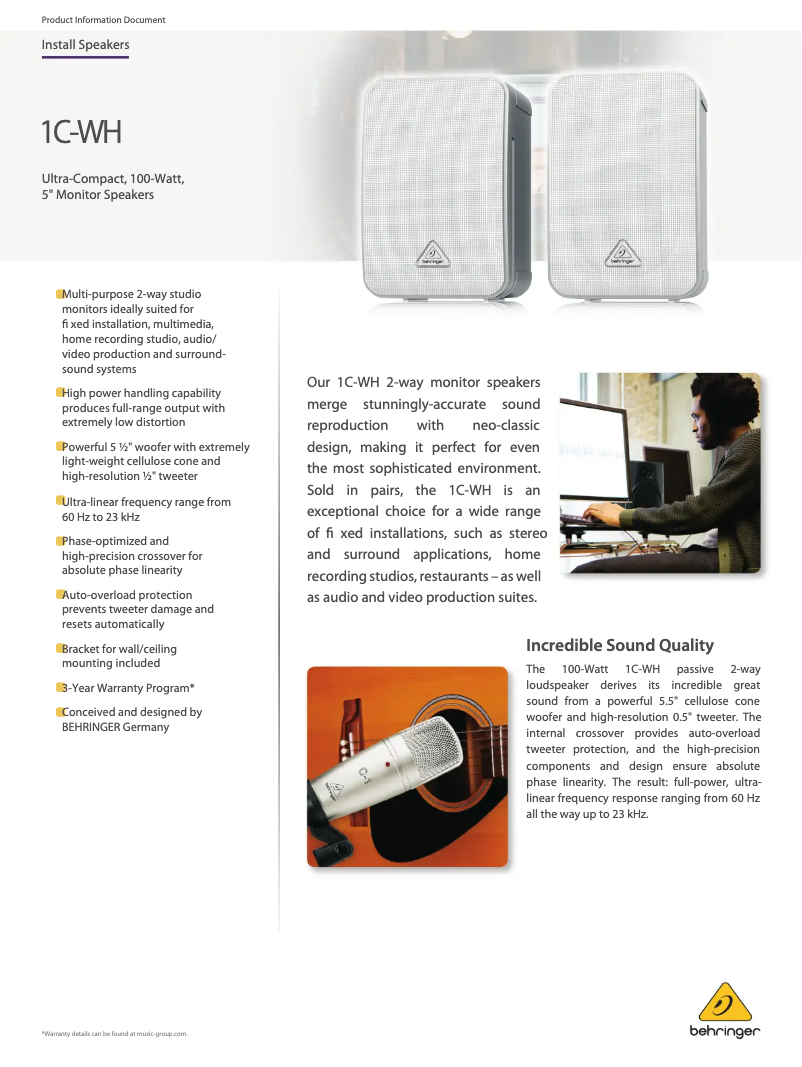 Page n°1 - Fiche technique Behringer 1C-WH