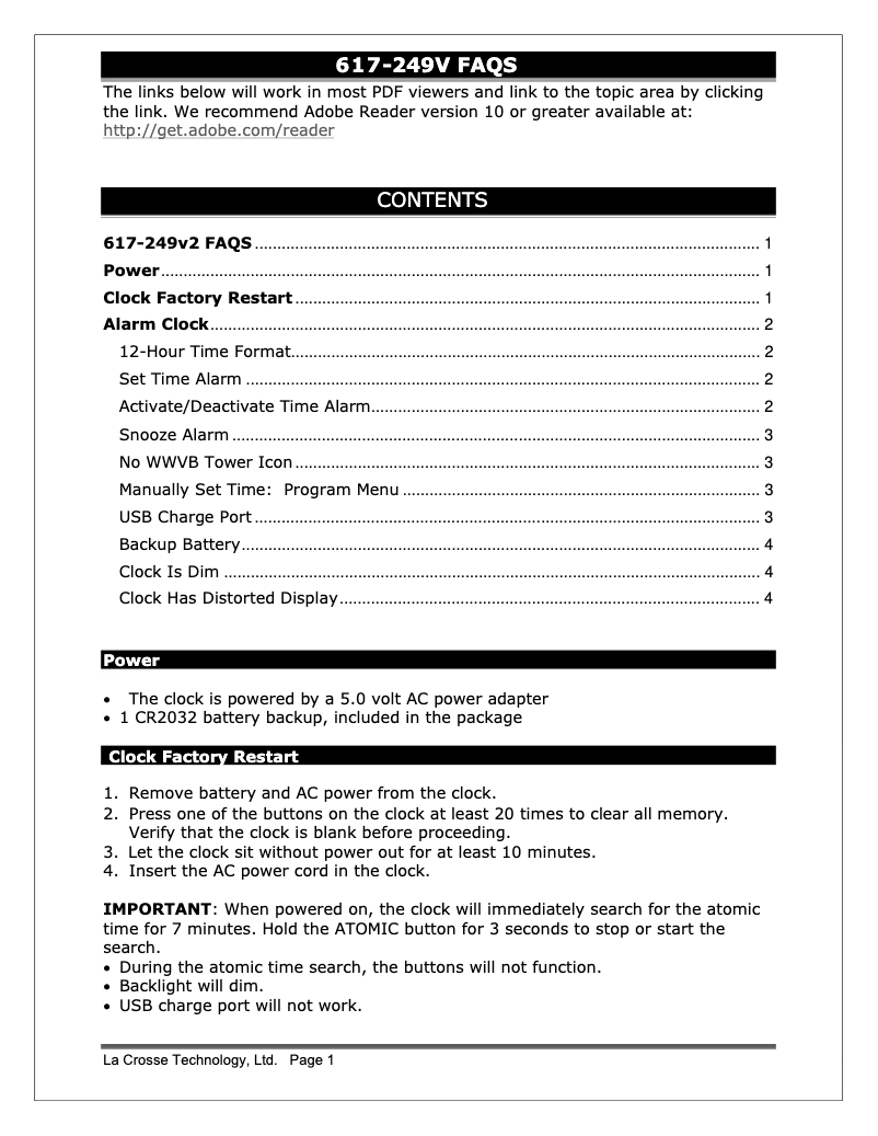 Página 1 del manual Preguntas frecuentes La Crosse Technology 617-249V2