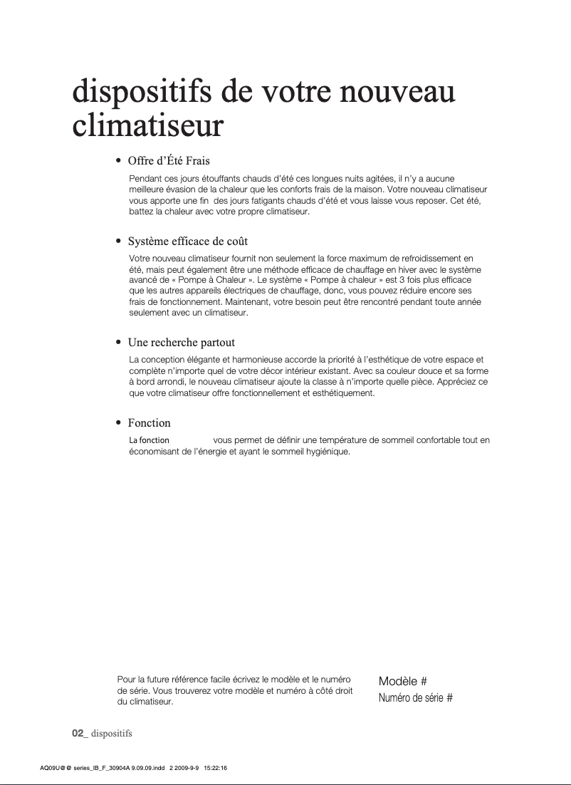 Page n°1 - Manuel utilisateur Samsung AQ09UUAN