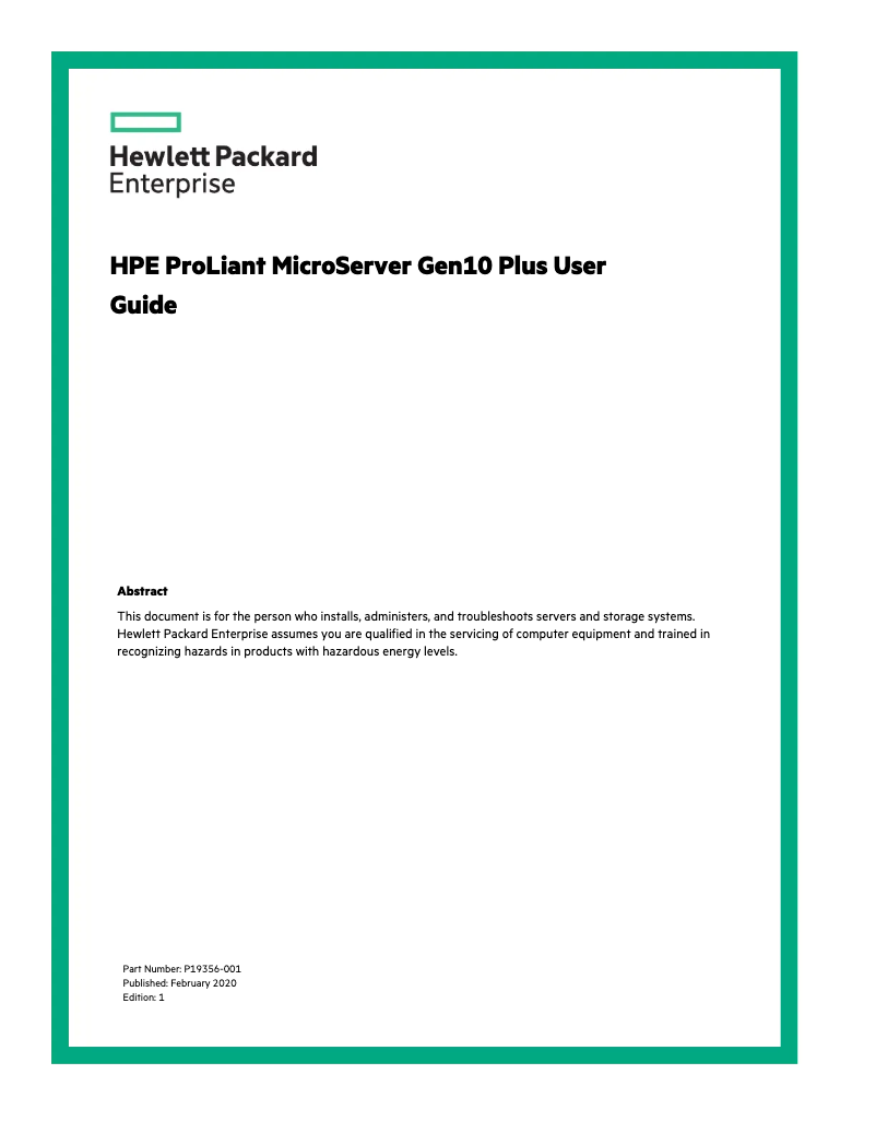 Page n°1 - Manuel utilisateur HP ProLiant MicroServer Gen10 Plus