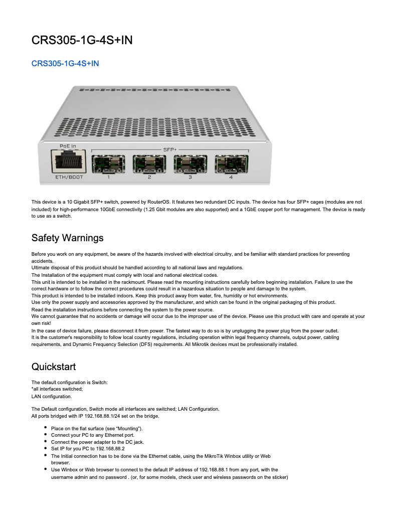 Page n°1 - Manuel utilisateur Mikrotik CRS305-1G-4S+IN