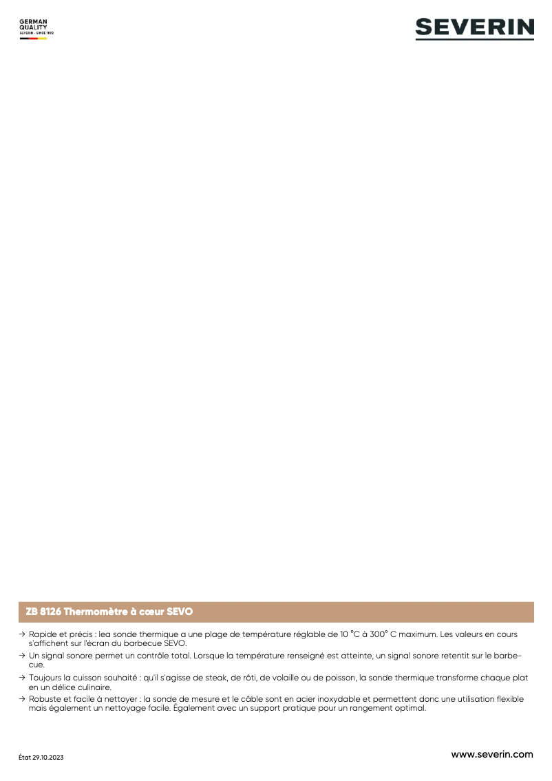 Page 1 de la notice Manuel utilisateur Severin ZB 8126