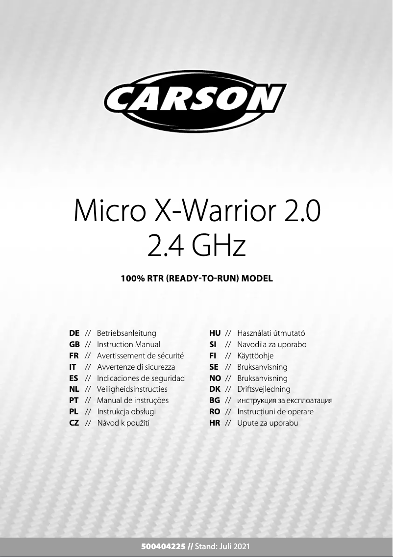 Page 1 de la notice Manuel utilisateur Carson Micro X-Warrior 2.0