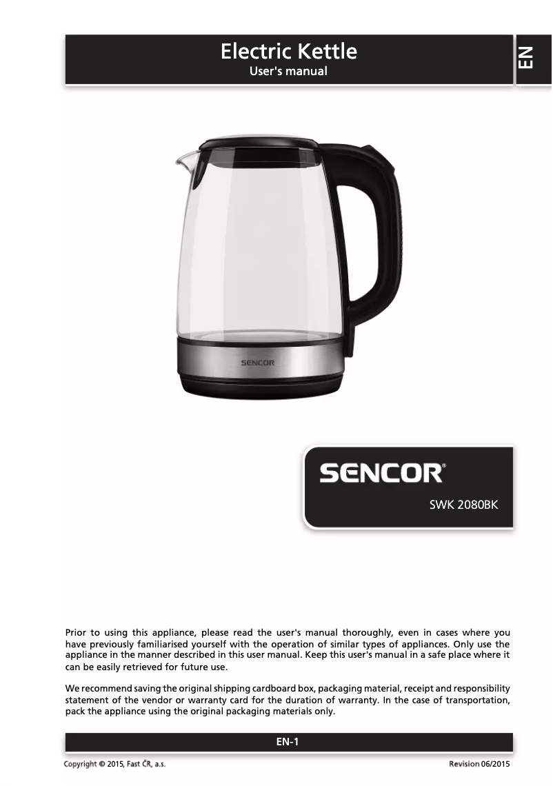 Page n°1 - Manuel utilisateur Sencor SWK 2080BK