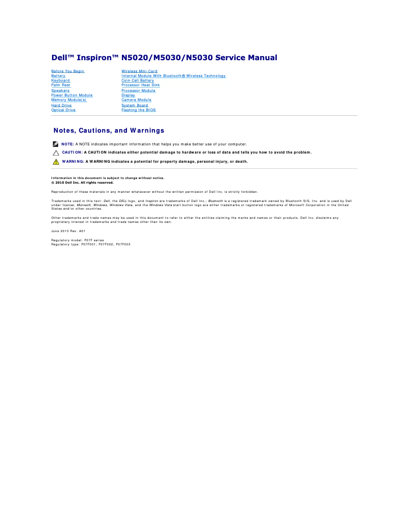 Image de la première page du manuel de l'appareil Inspiron N5030