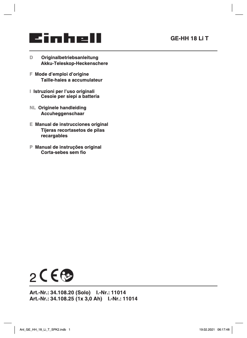 Image de la première page du manuel de l'appareil GE-HH 18 LI T Kit