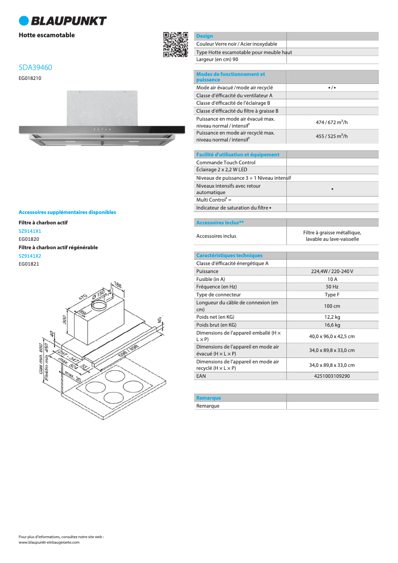 Page n°1 - Fiche technique Blaupunkt 5DA39460