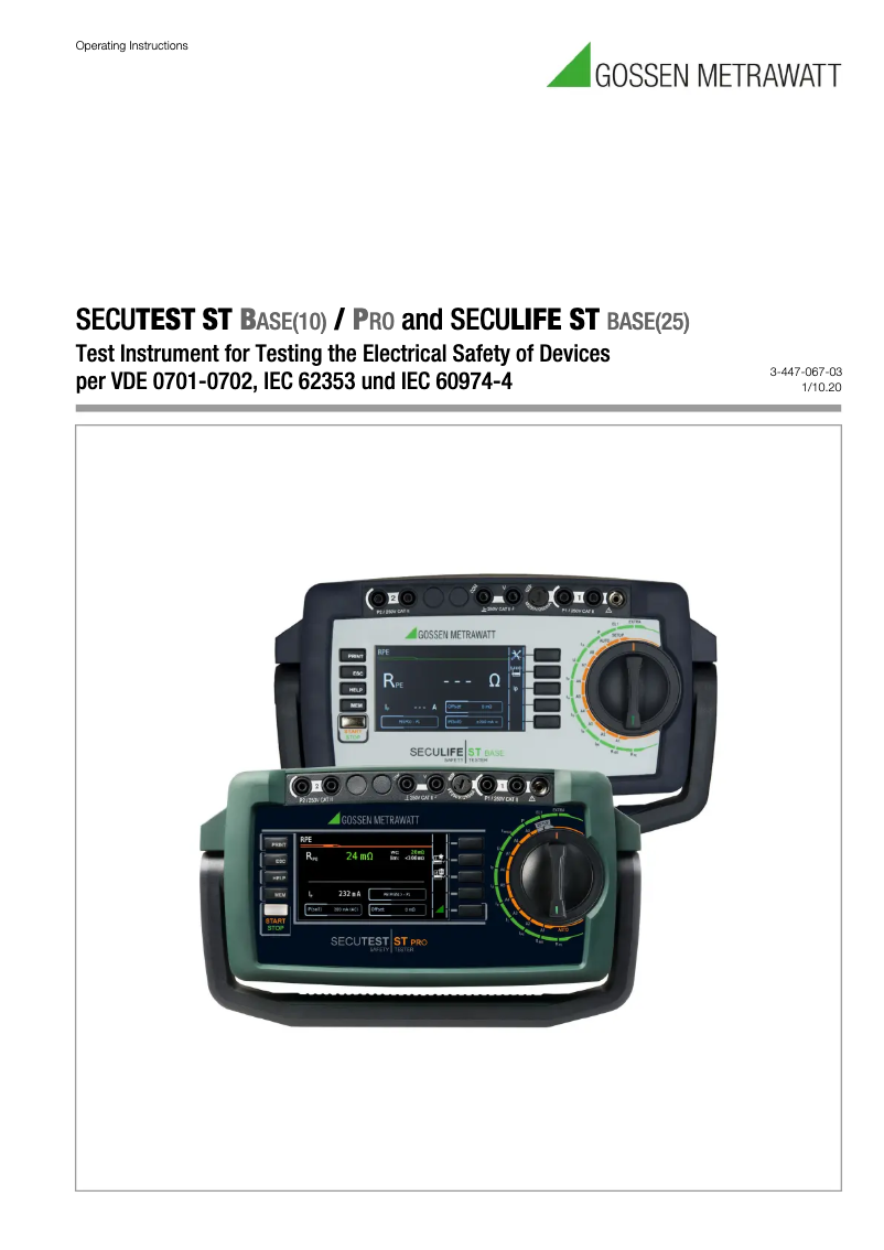 Page n°1 - Manuel utilisateur Gossen Metrawatt SECULIFE ST BASE IQ
