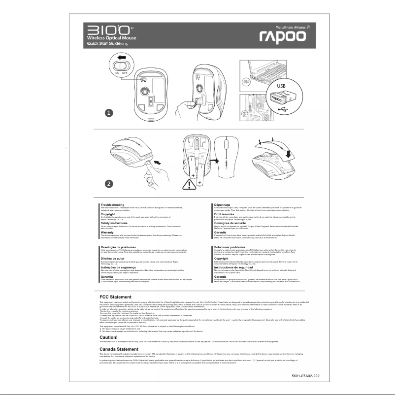 Page 1 de la notice Manuel utilisateur Rapoo 3100P