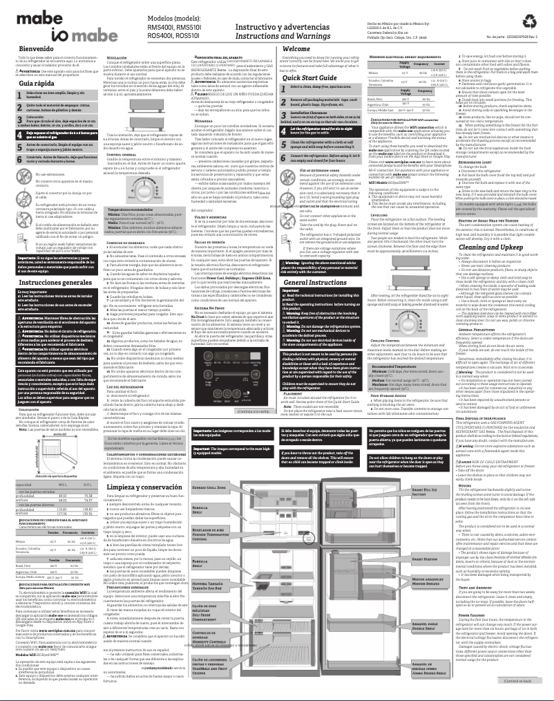 Page 1 de la notice Manuel utilisateur Mabe RMS510ICMRP0