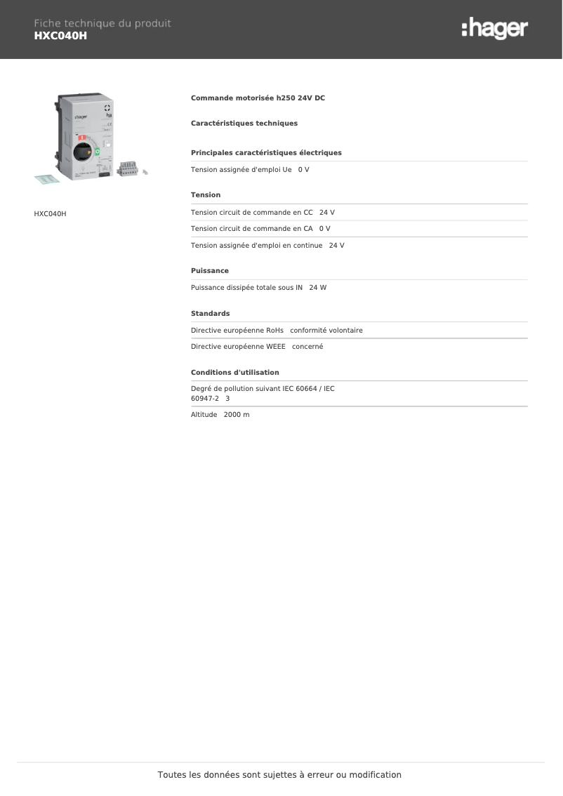 Image de la première page du manuel de l'appareil HXC040H