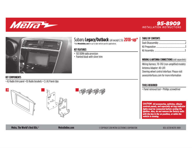 Page n°1 - Manuel utilisateur Metra 95-8909