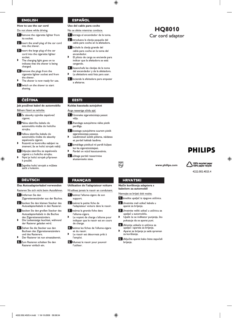 Page n°1 - Manuel utilisateur Philips HQ8010
