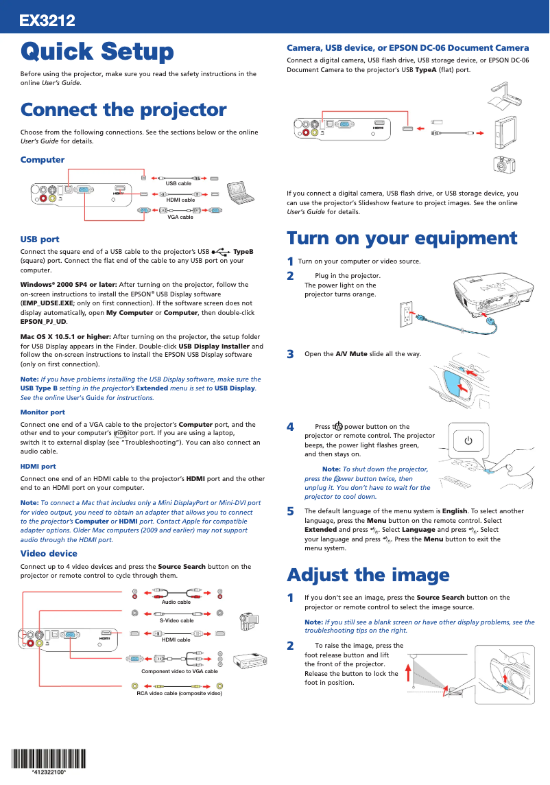Page 1 de la notice Manuel utilisateur Epson EX3212