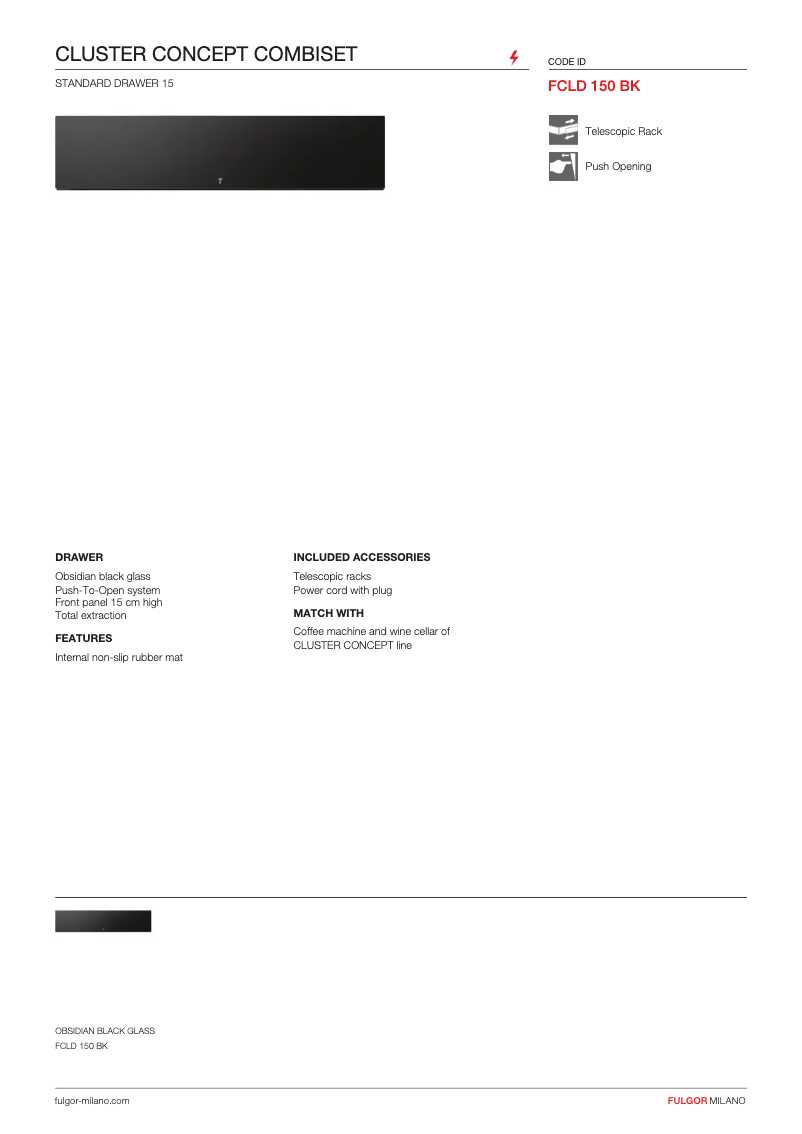 Page n°1 - Fiche technique Fulgor Milano FCLD 150 BK