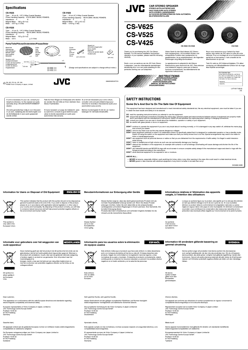 Page n°1 - Manuel utilisateur JVC CS-V425