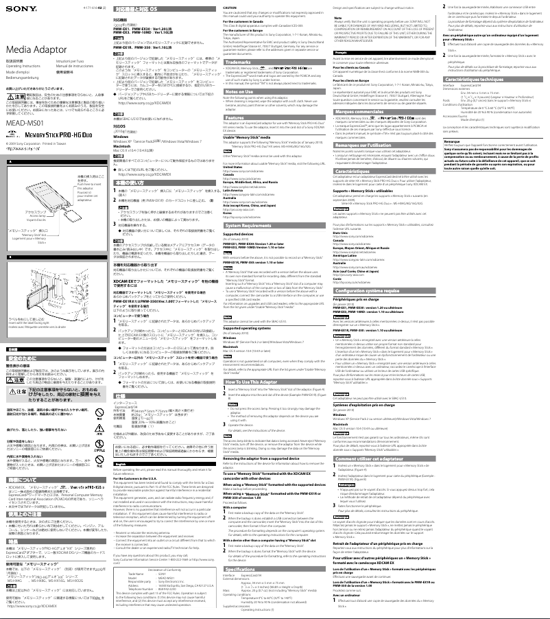 Page 1 de la notice Manuel utilisateur Sony MEAD-MS01