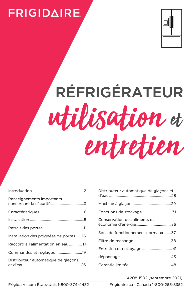 Page 1 de la notice Manuel utilisateur Frigidaire FRFS282LAF