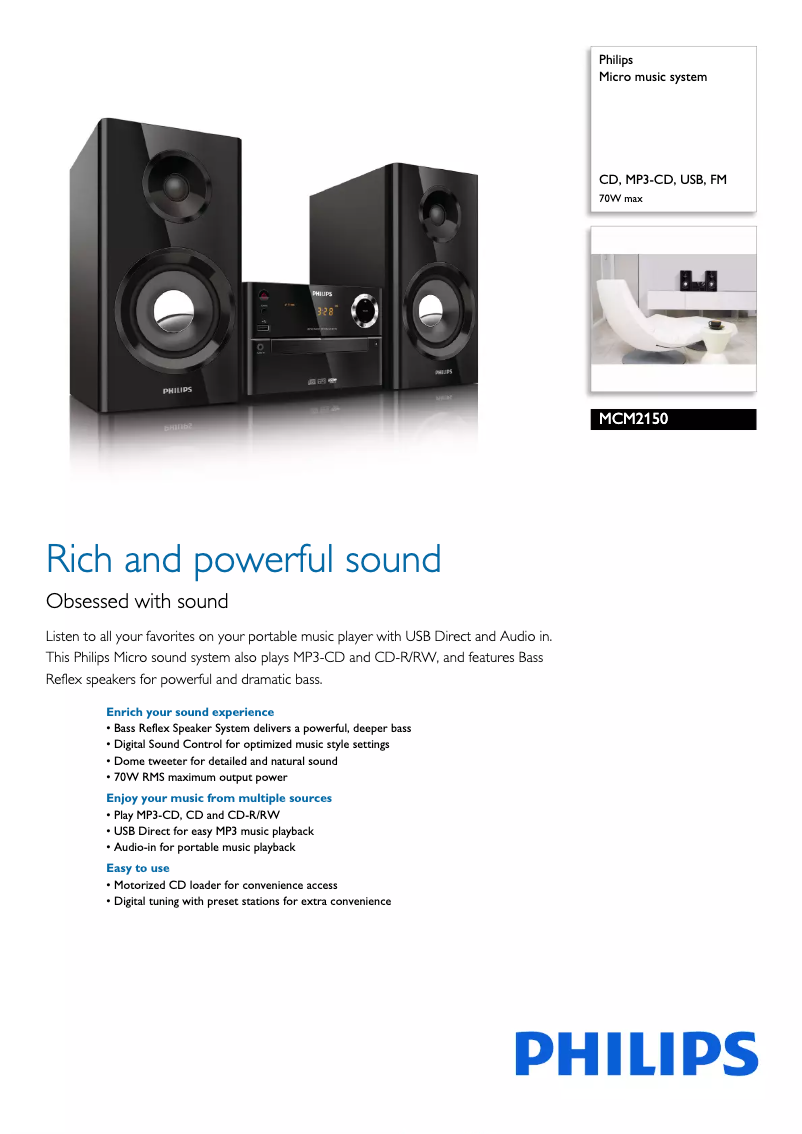 Page 1 de la notice Brochure Philips MCM2150