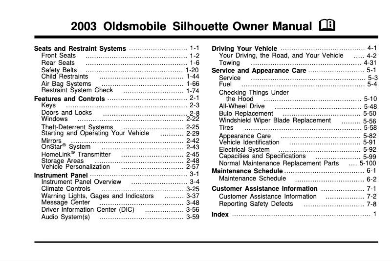 Page n°1 - Manuel utilisateur Oldsmobile Alero (2003)