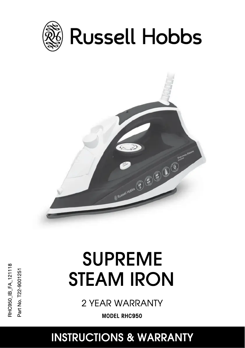 Image de la première page du manuel de l'appareil Supreme Steam Iron RHC950