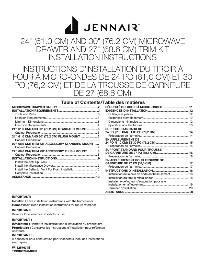Page 1 of the manual Installation Guide JennAir JMDFS24GL