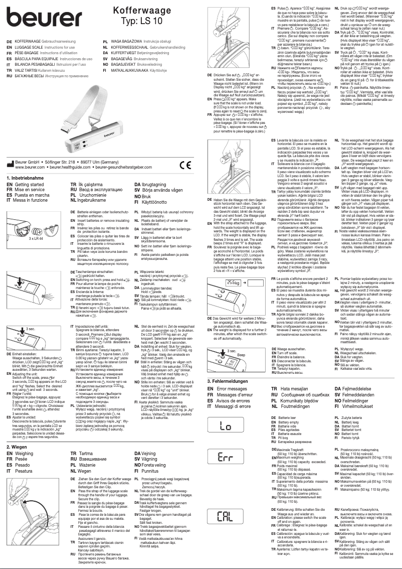 Page 1 de la notice Manuel d'utilisation et d'entretien Beurer LS 10