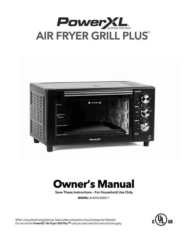 Page 1 de la notice Manuel utilisateur PowerXL Air Fryer Grill Plus B-AFO-002G-1