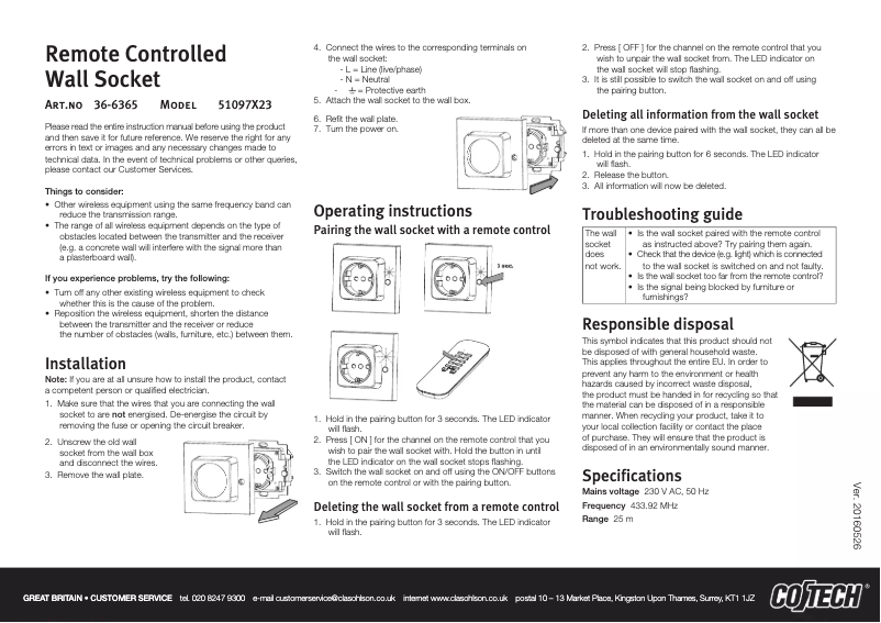 Page 1 de la notice Manuel utilisateur Cotech 51097X23